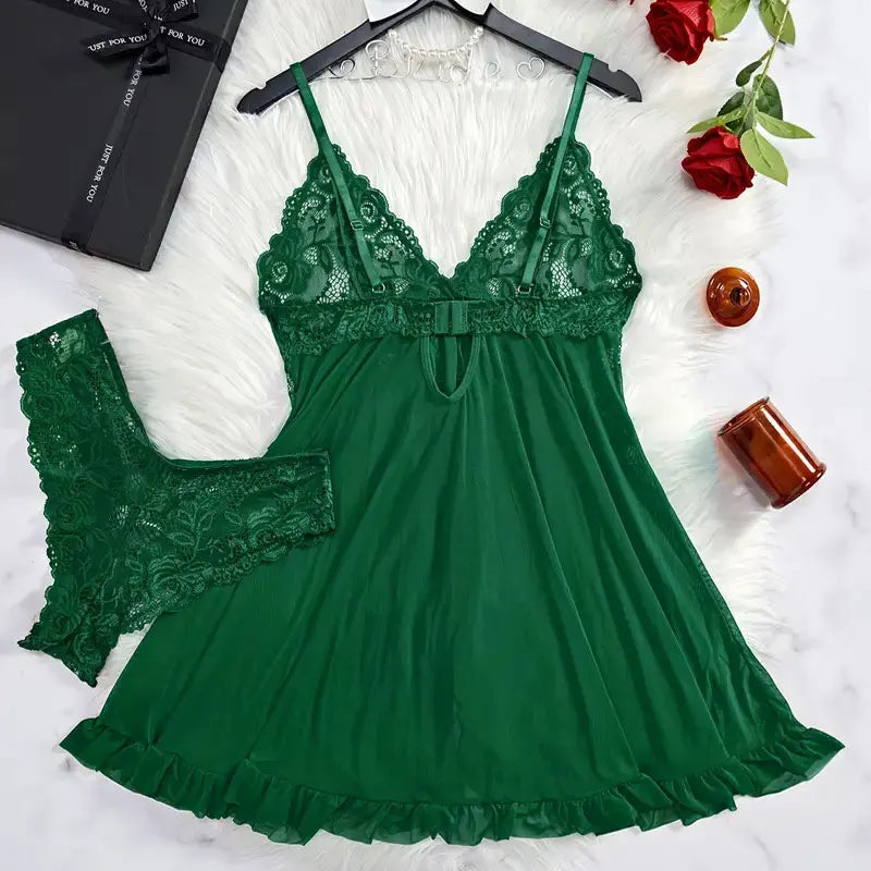 Tempting Tulle Lingerie Set – Ultra Sexy V-Neck Night Dress