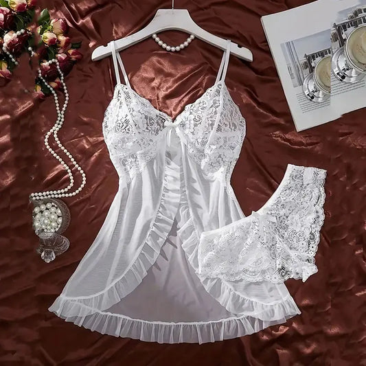 Tempting Tulle Lingerie Set – Ultra Sexy V-Neck Night Dress