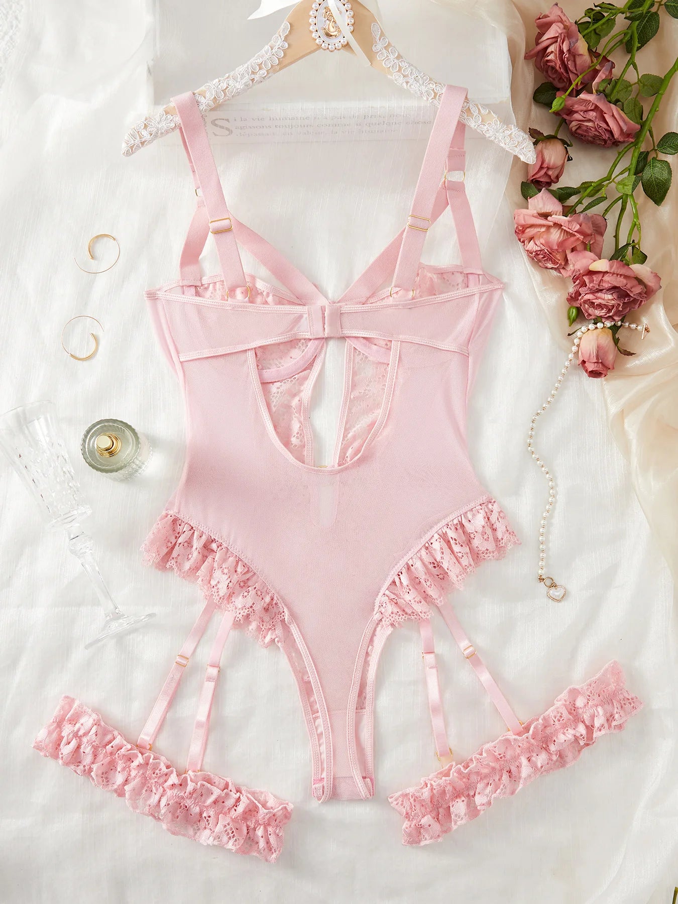Crimson Desire – 2-Piece Lace Garter Lingerie Set