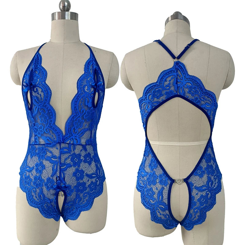 Lace Cutout Teddy – Sexy Sheer Lingerie with Deep V