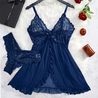 Tempting Tulle Lingerie Set – Ultra Sexy V-Neck Night Dress