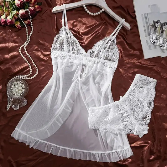 Tempting Tulle Lingerie Set – Ultra Sexy V-Neck Night Dress